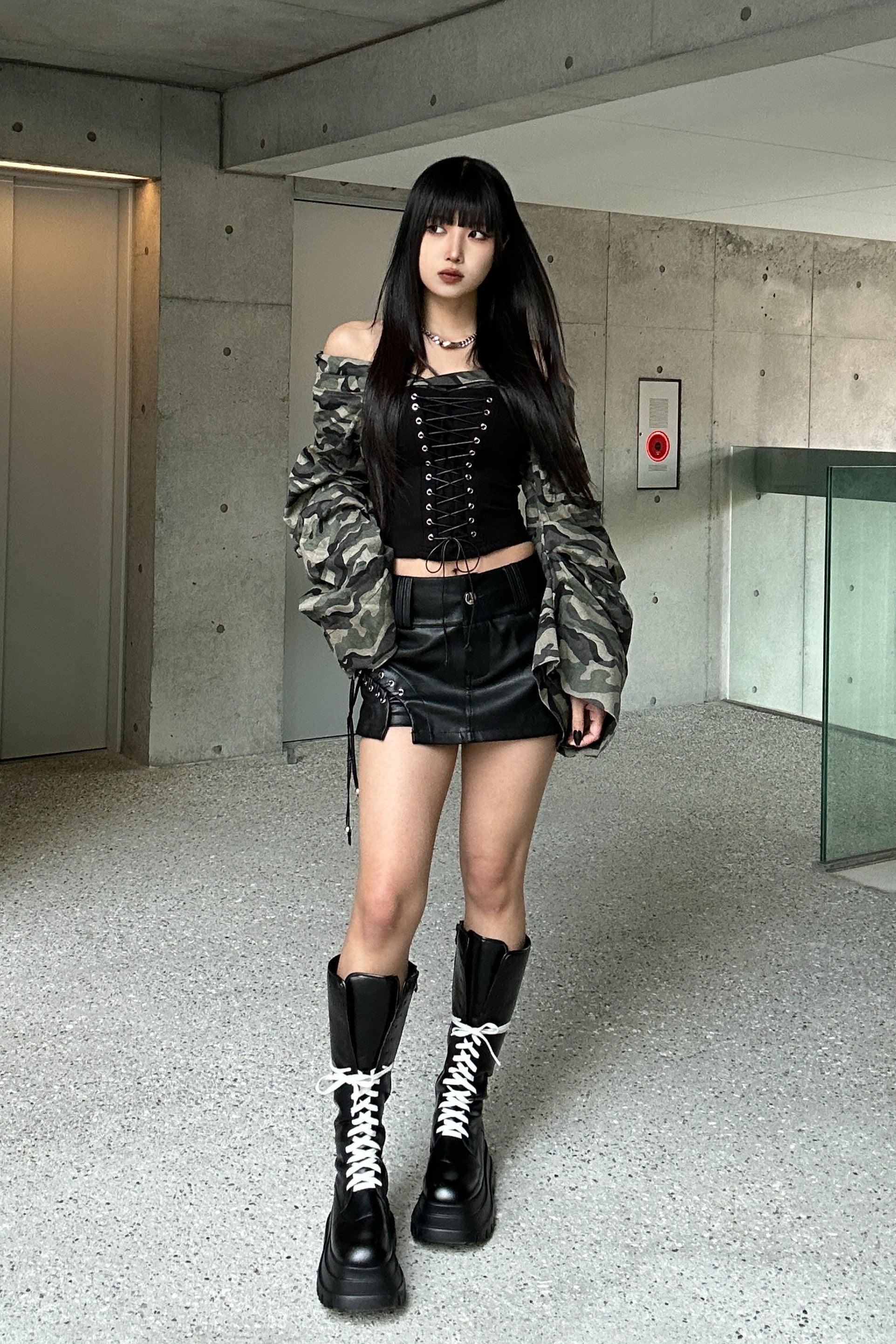 lace up military off shoulder  KSG20789