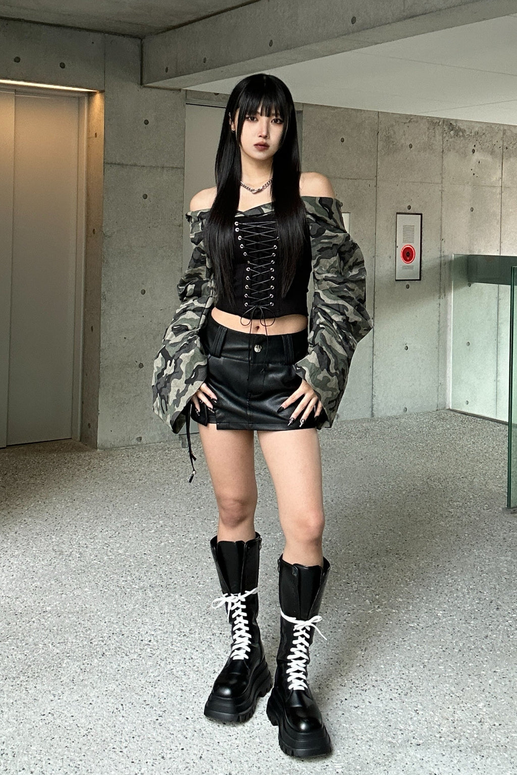 lace up military off shoulder  KSG20789