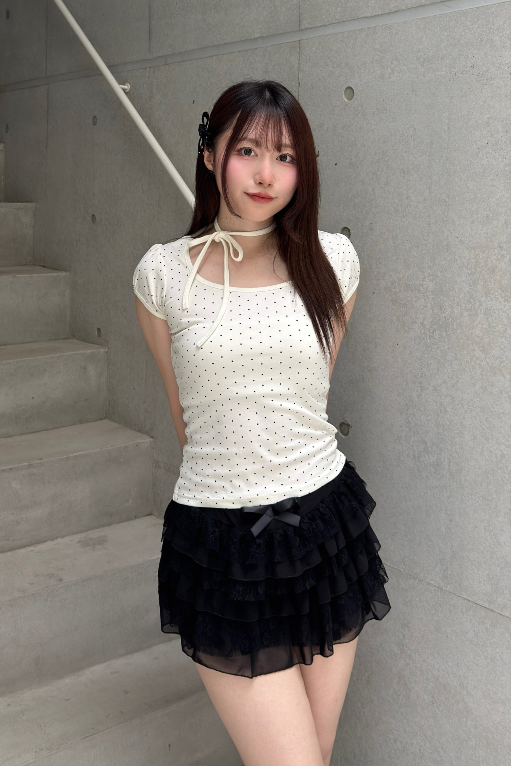 ドットリボンパフスリーブTシャツ KSG20883