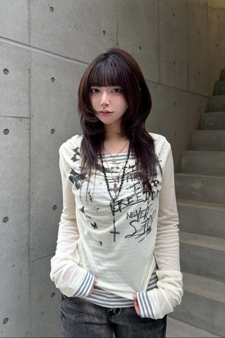 border pattern layered tops KSG20817