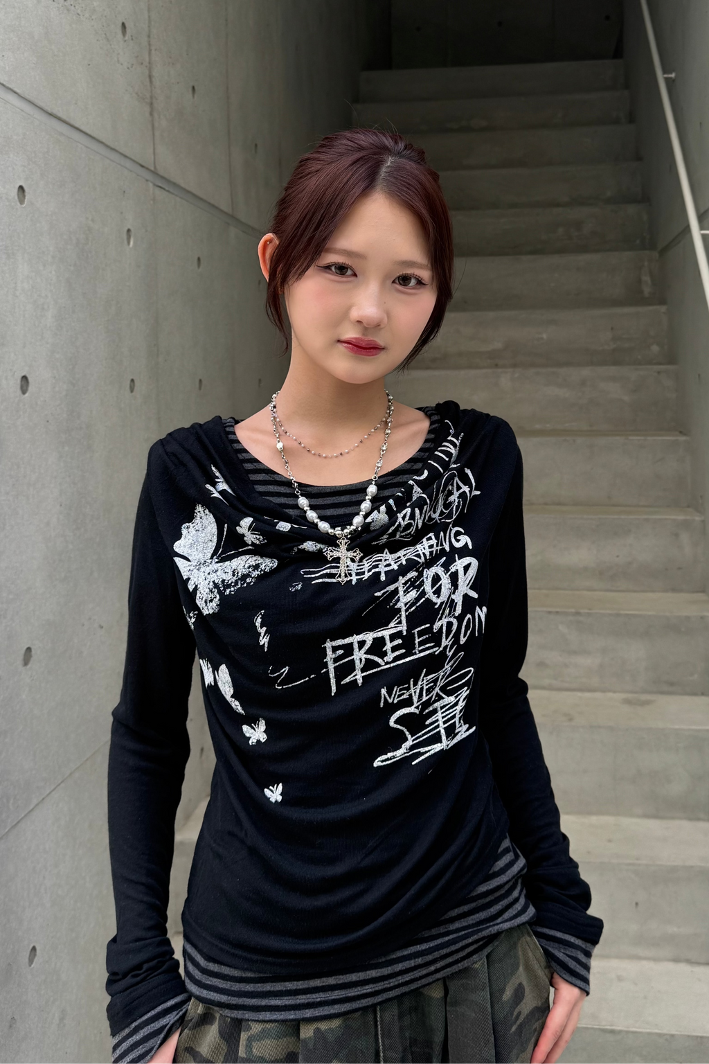 border pattern layered tops KSG20817