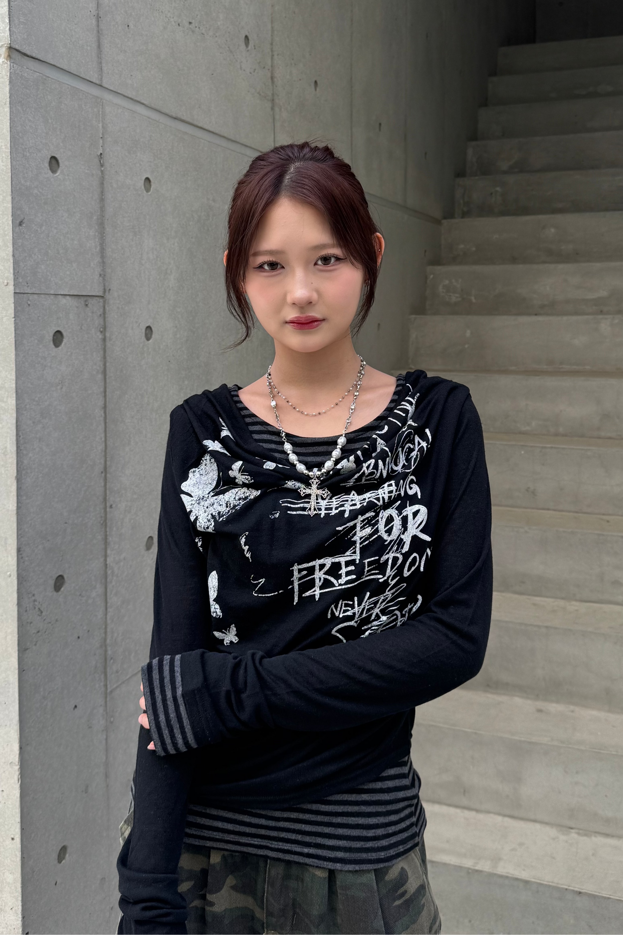 border pattern layered tops KSG20817