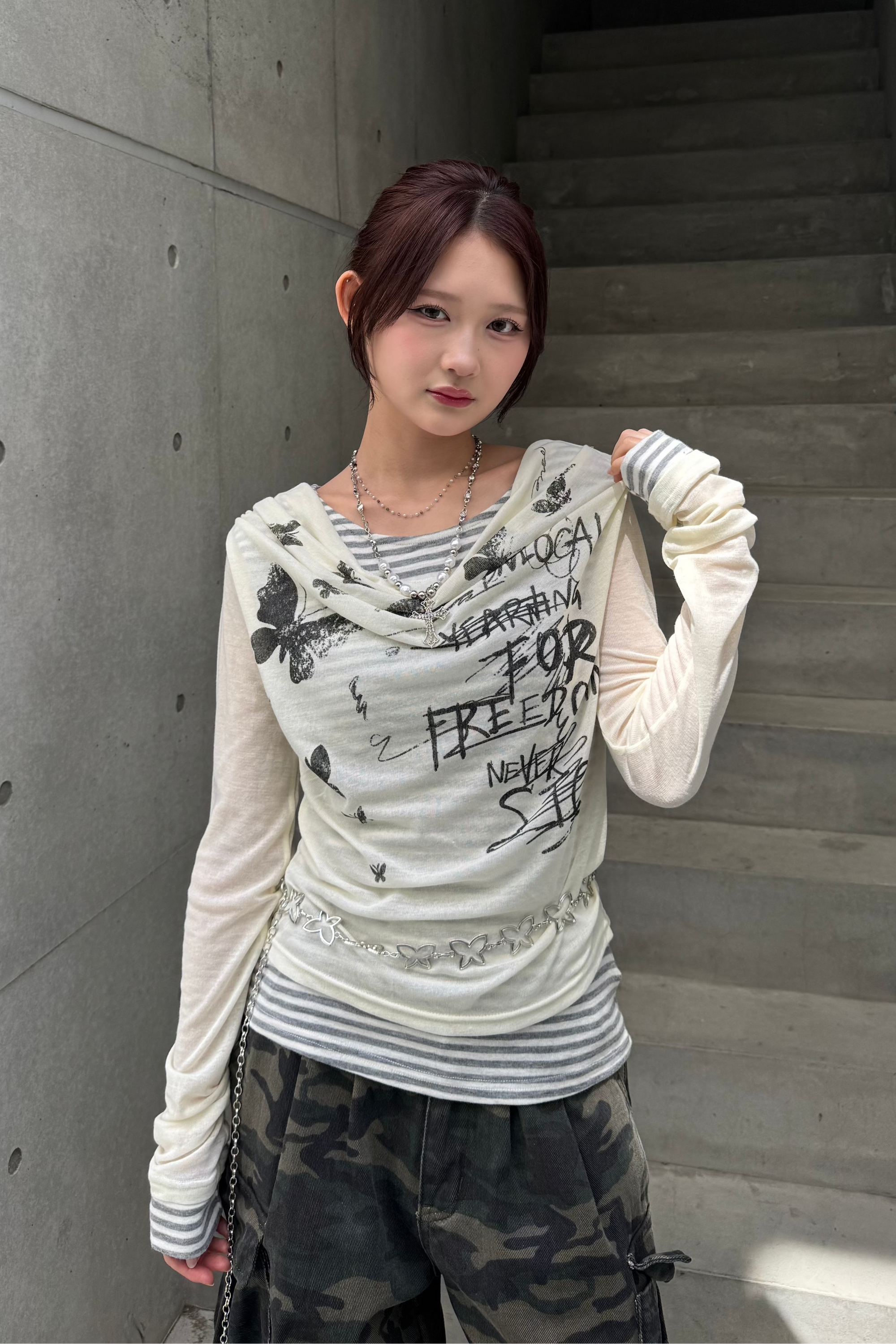 border pattern layered tops KSG20817
