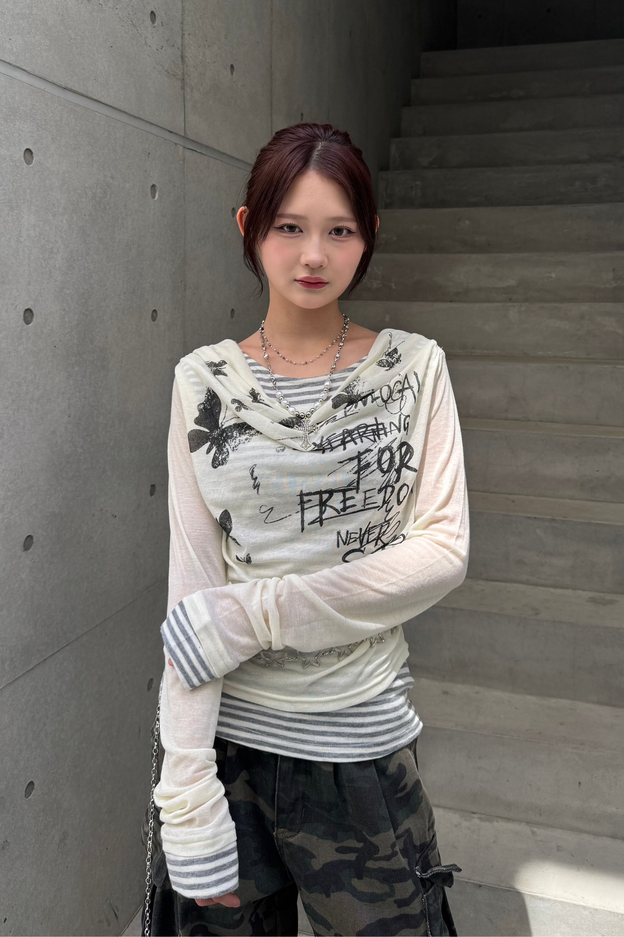 border pattern layered tops KSG20817