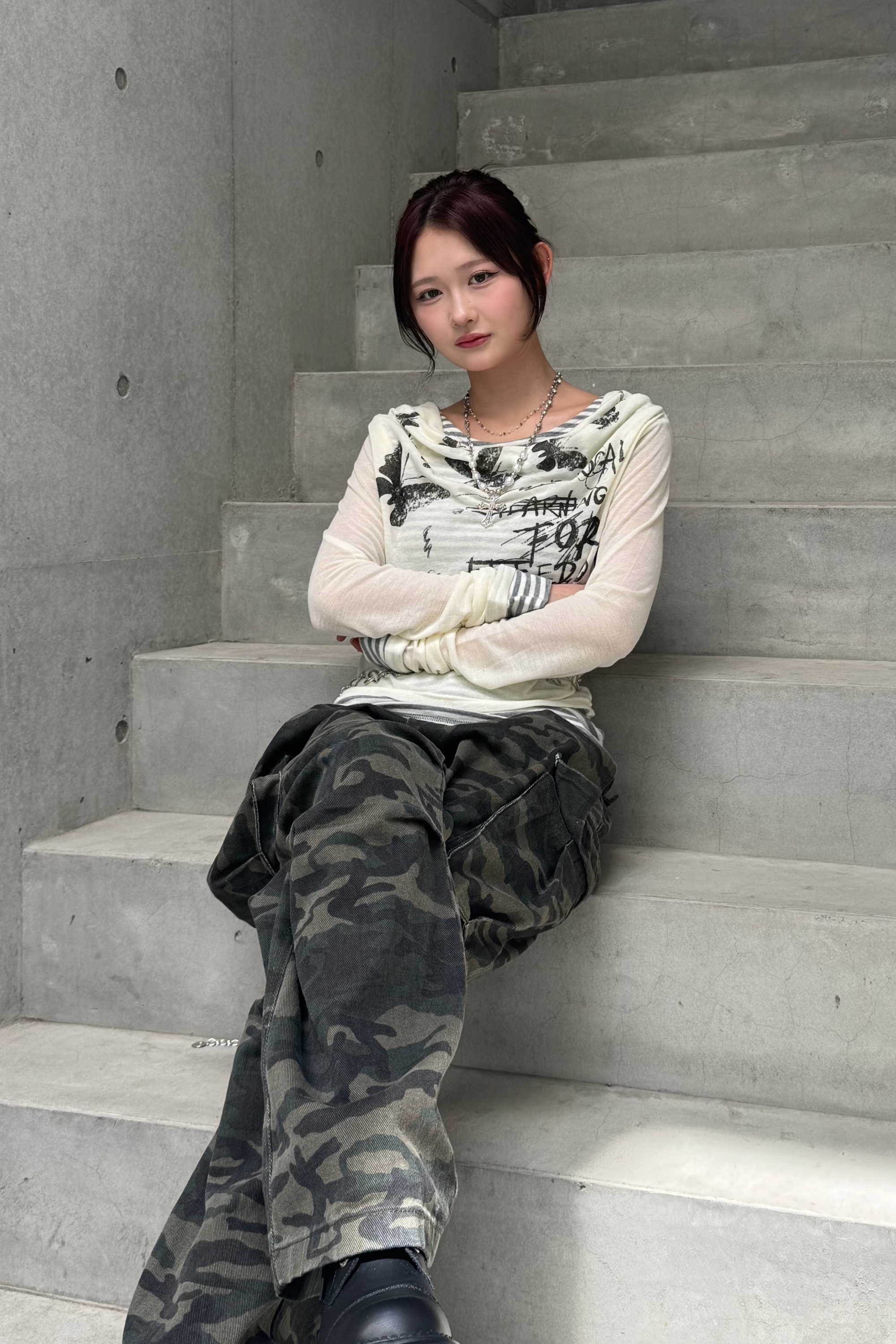 border pattern layered tops KSG20817