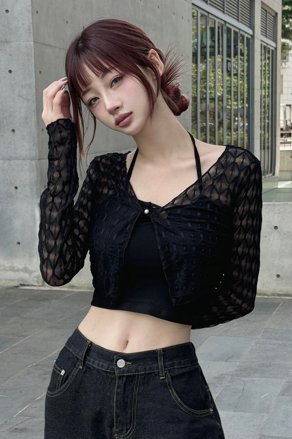 入手困難✨ カグラヤ カーディガン シースルー 春夏秋 サマージャケット 黒色 MAISON COOLA レースシアーカーディガン (BLACK) CQ-46007