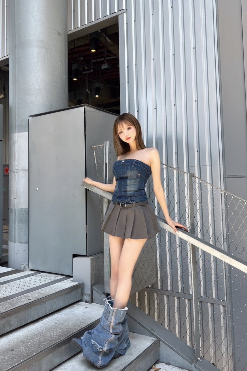 Playful Girl Irregular Denim Strapless Top