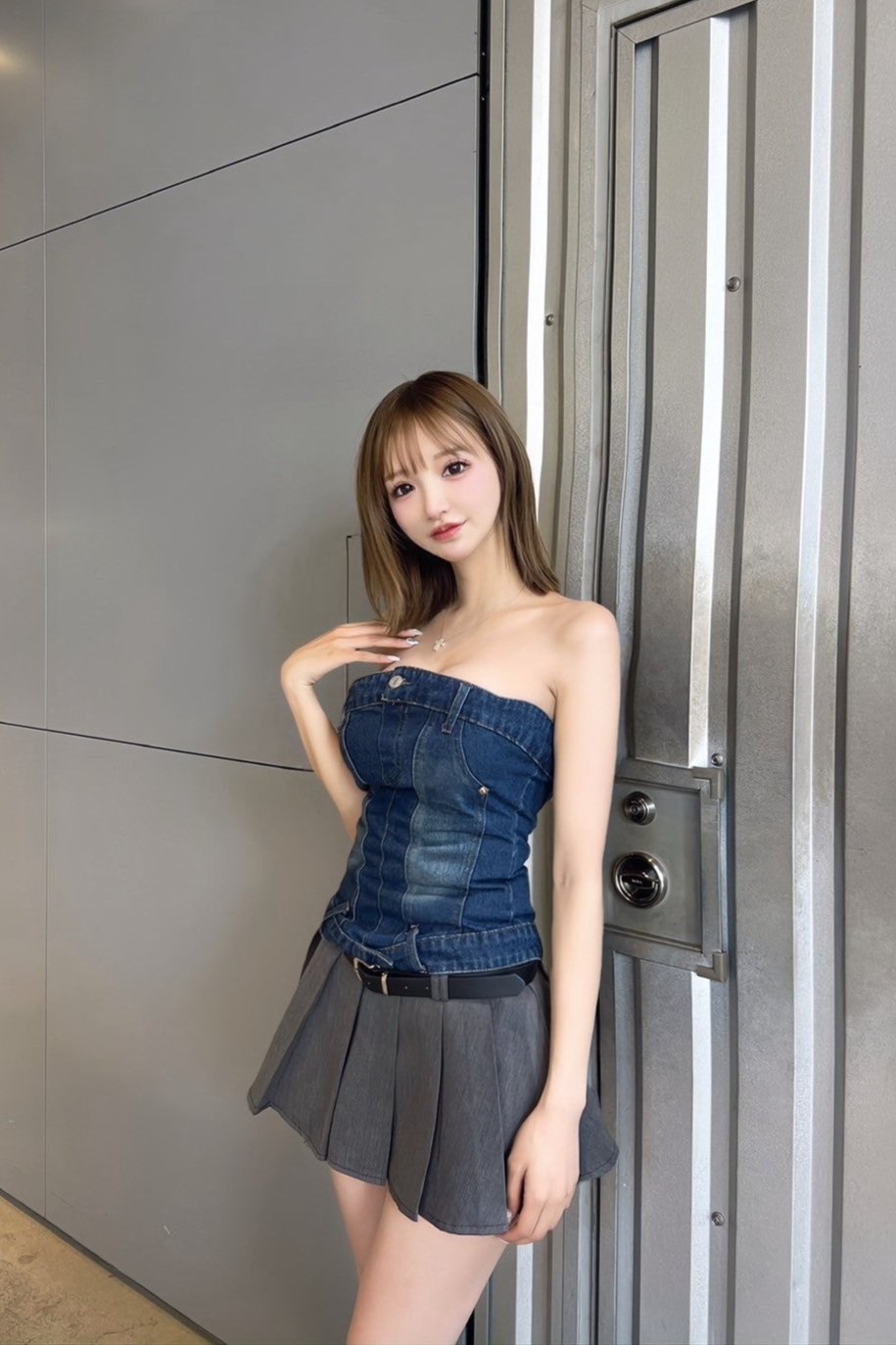 Playful Girl Irregular Denim Strapless Top