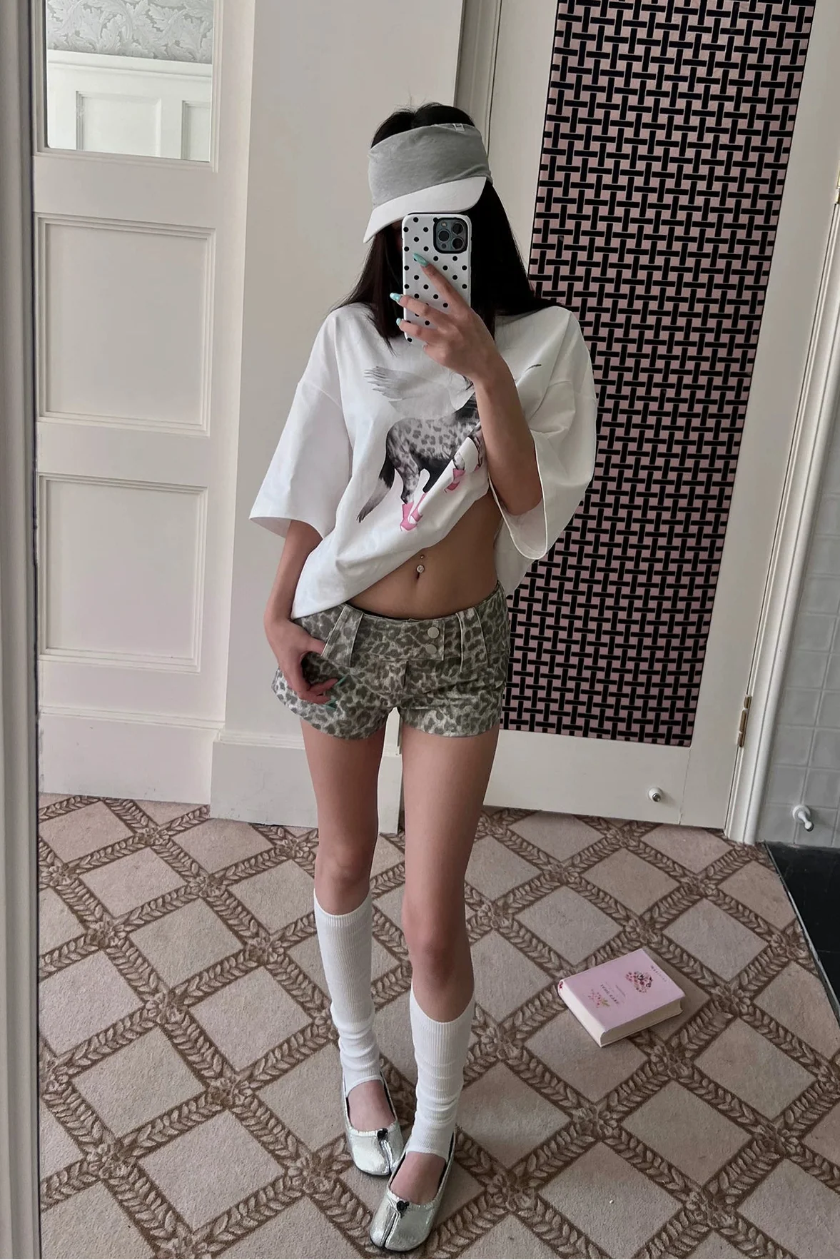 double button leopard shorts10013
