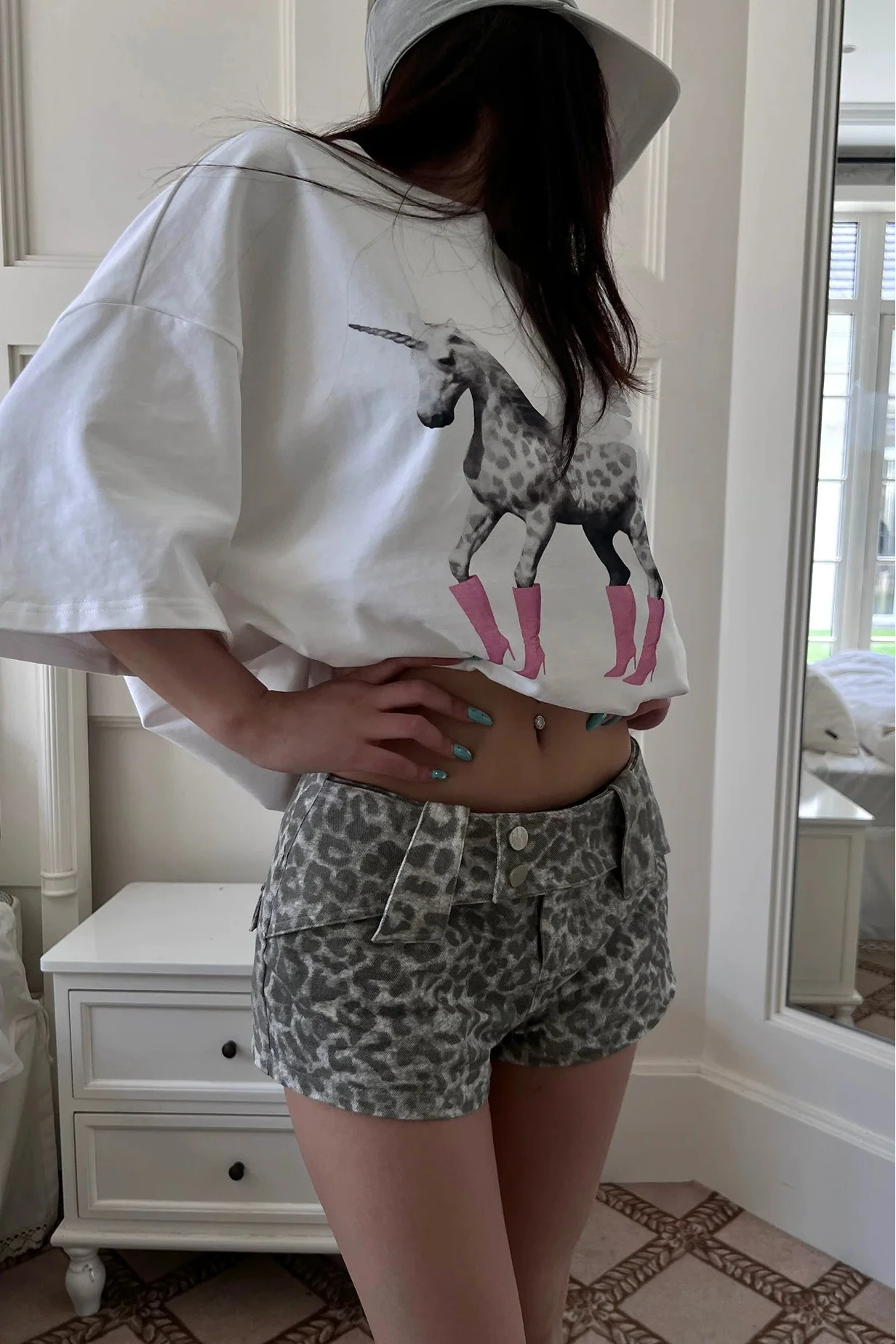 double button leopard shorts10013