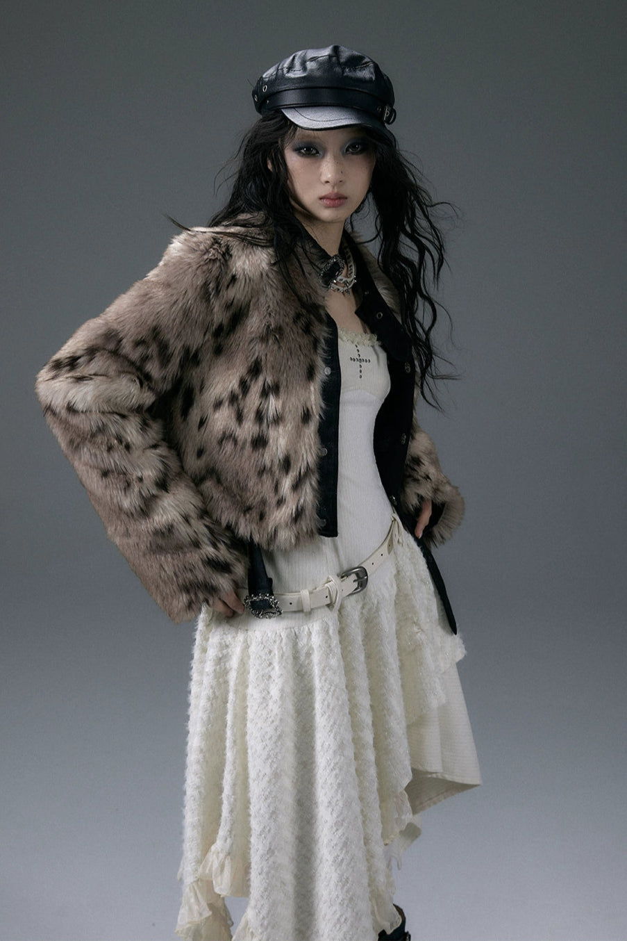 punk leopard fur jacket