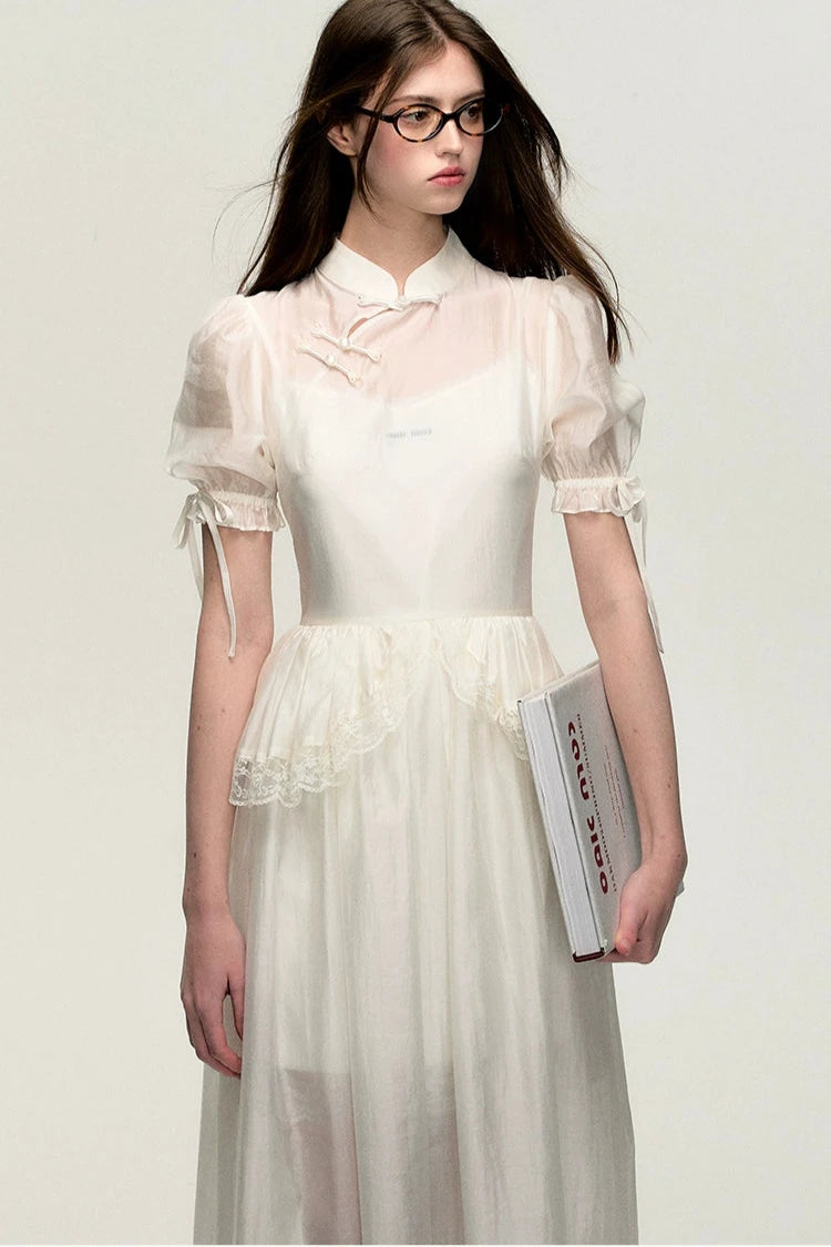 chinese smock lace two-piece set up