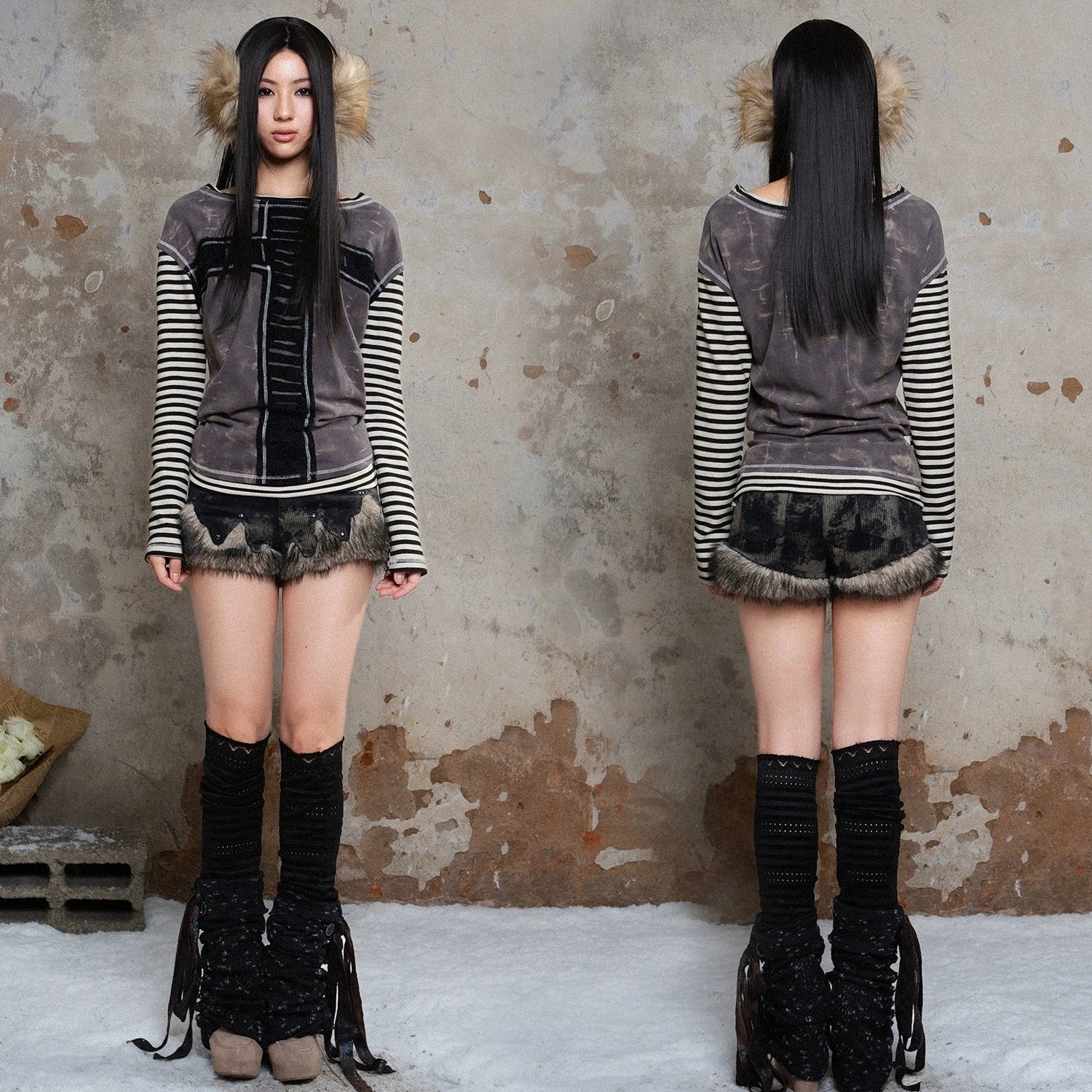 splicing color clashing cross longsleeve knit