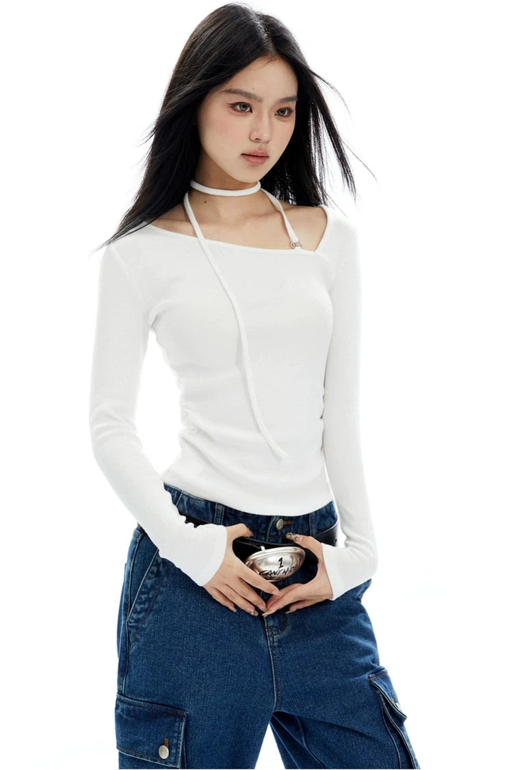 slope neck halter neck strap shirt