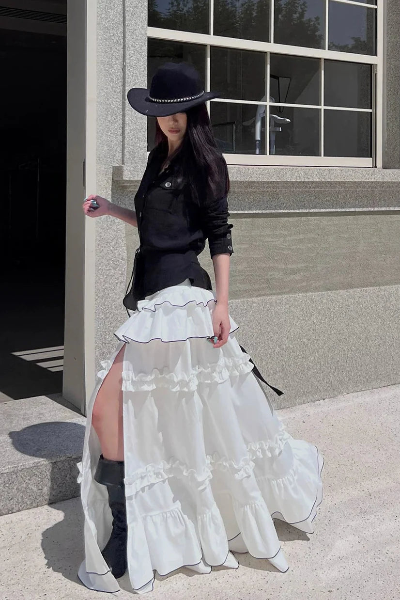 high slit tiered skirt10015