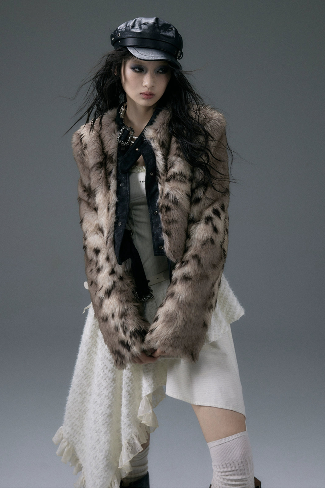 punk leopard fur jacket