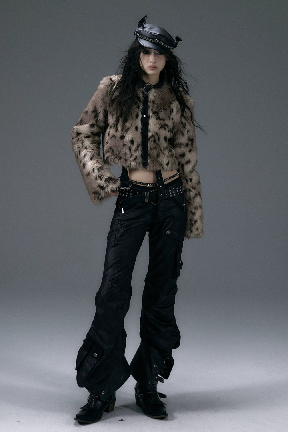 punk leopard fur jacket