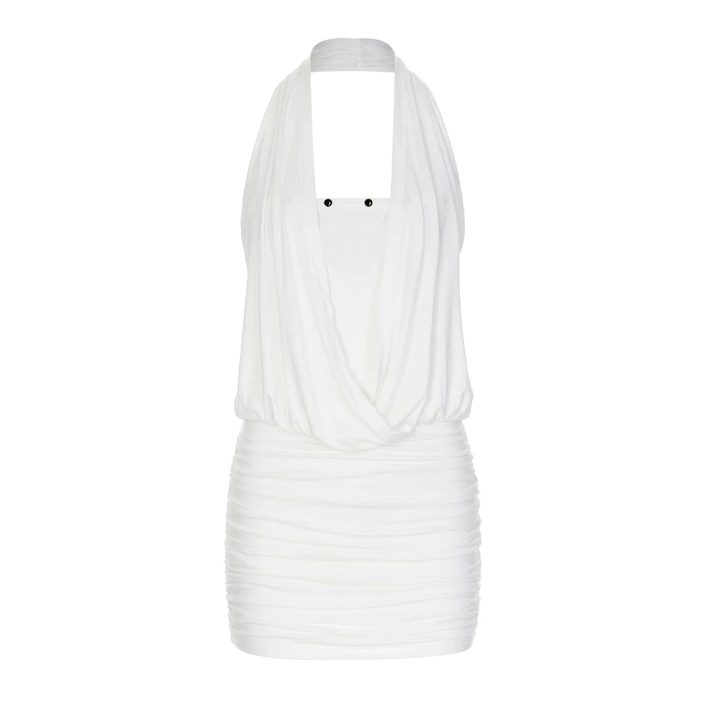 draped halter neck dress10019