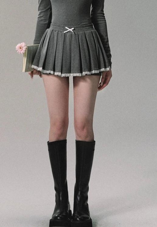 pleats gray ribon skirt