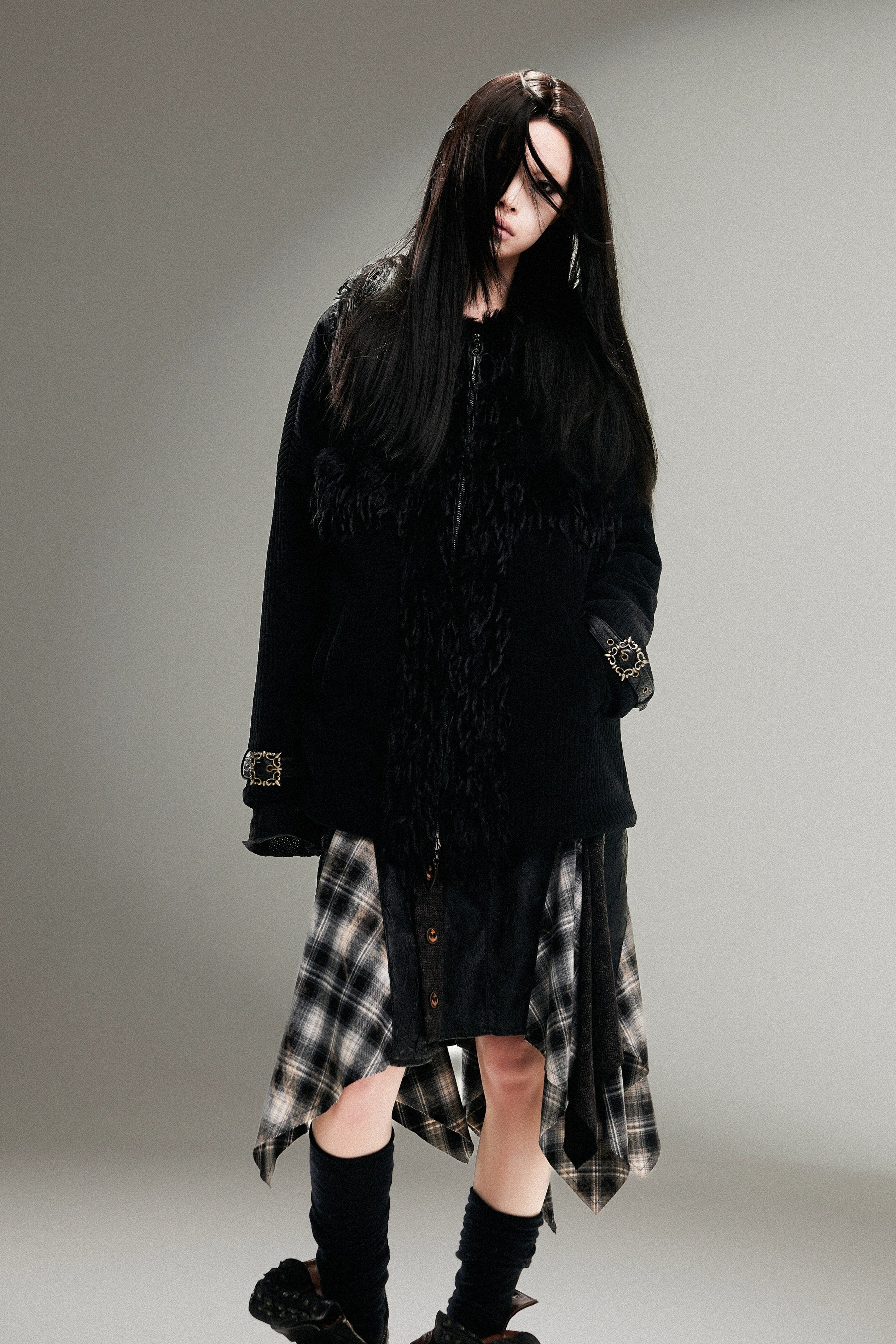 fur punk long coat