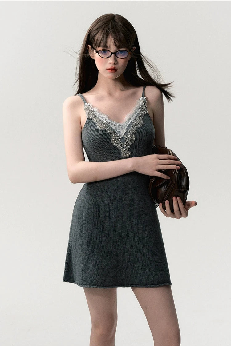 summer waist vneck knit halter dress