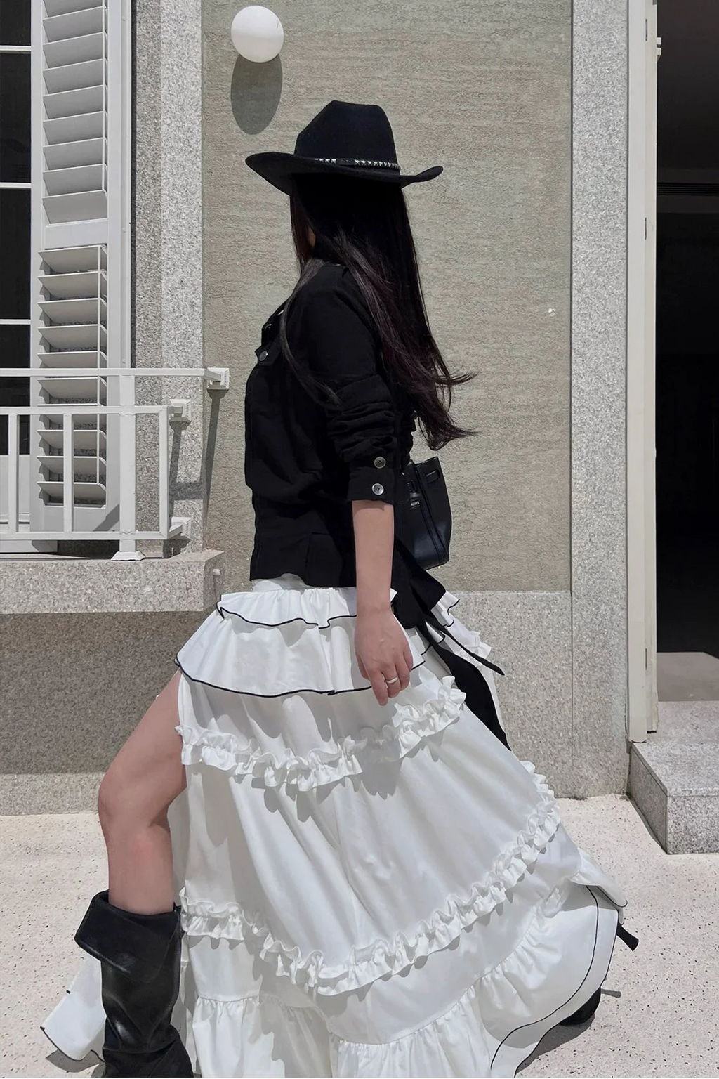high slit tiered skirt10015