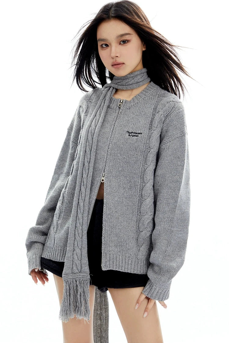 muffler loose knit cardigan