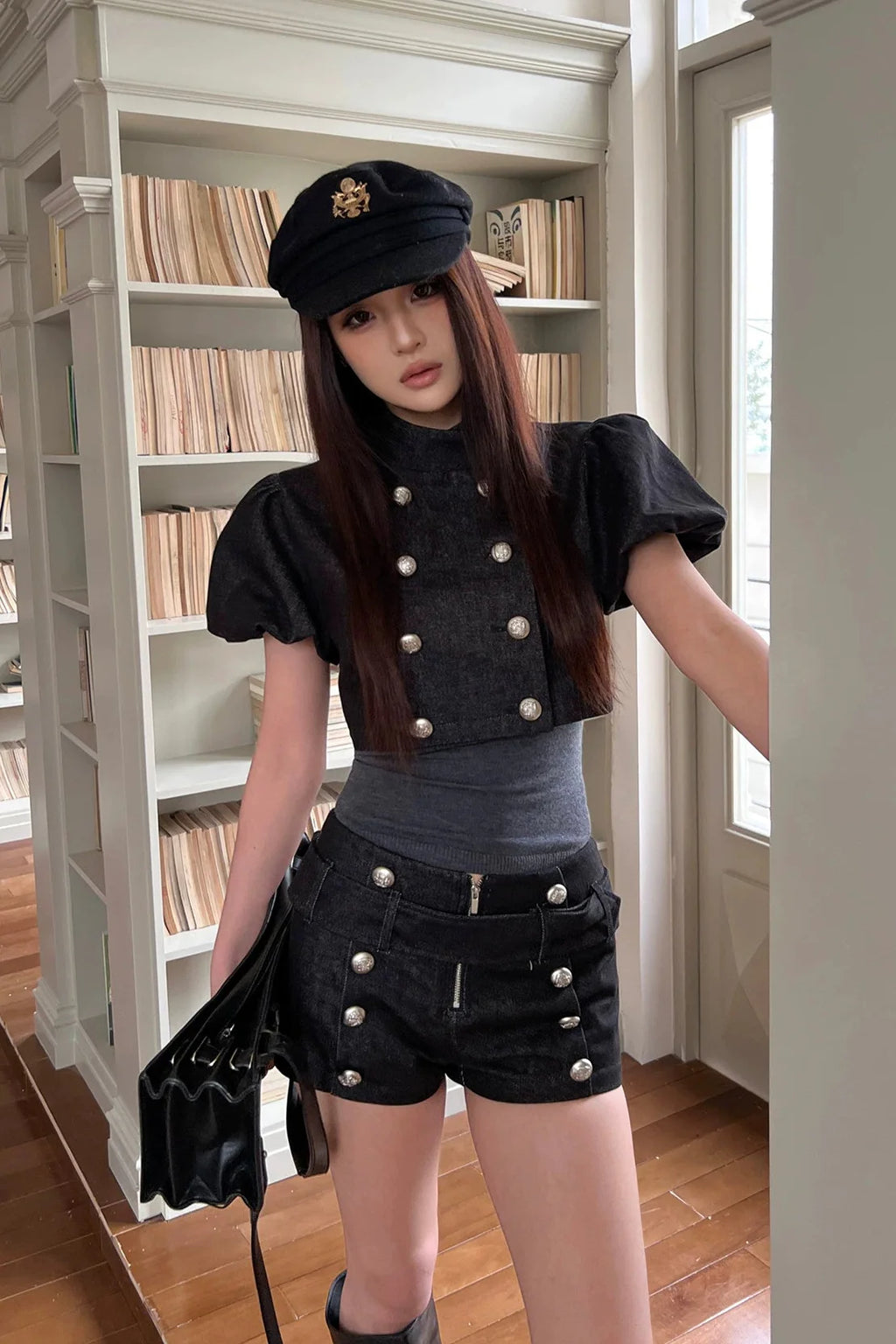 military puff sleeve top10023
