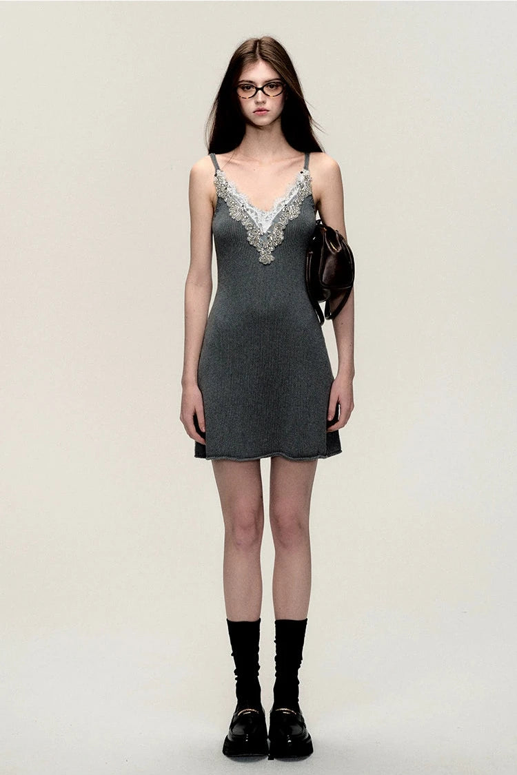 summer waist vneck knit halter dress