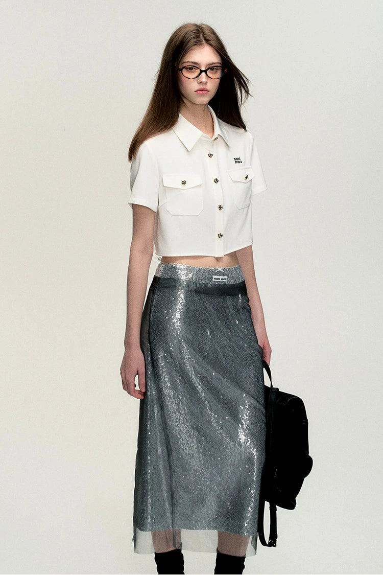 slim vacation sequin half skirt