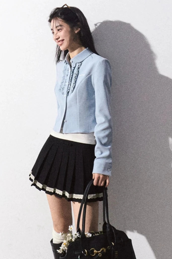 frill blue shirt