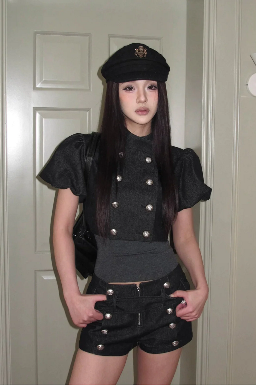 military double breasted short pants10024