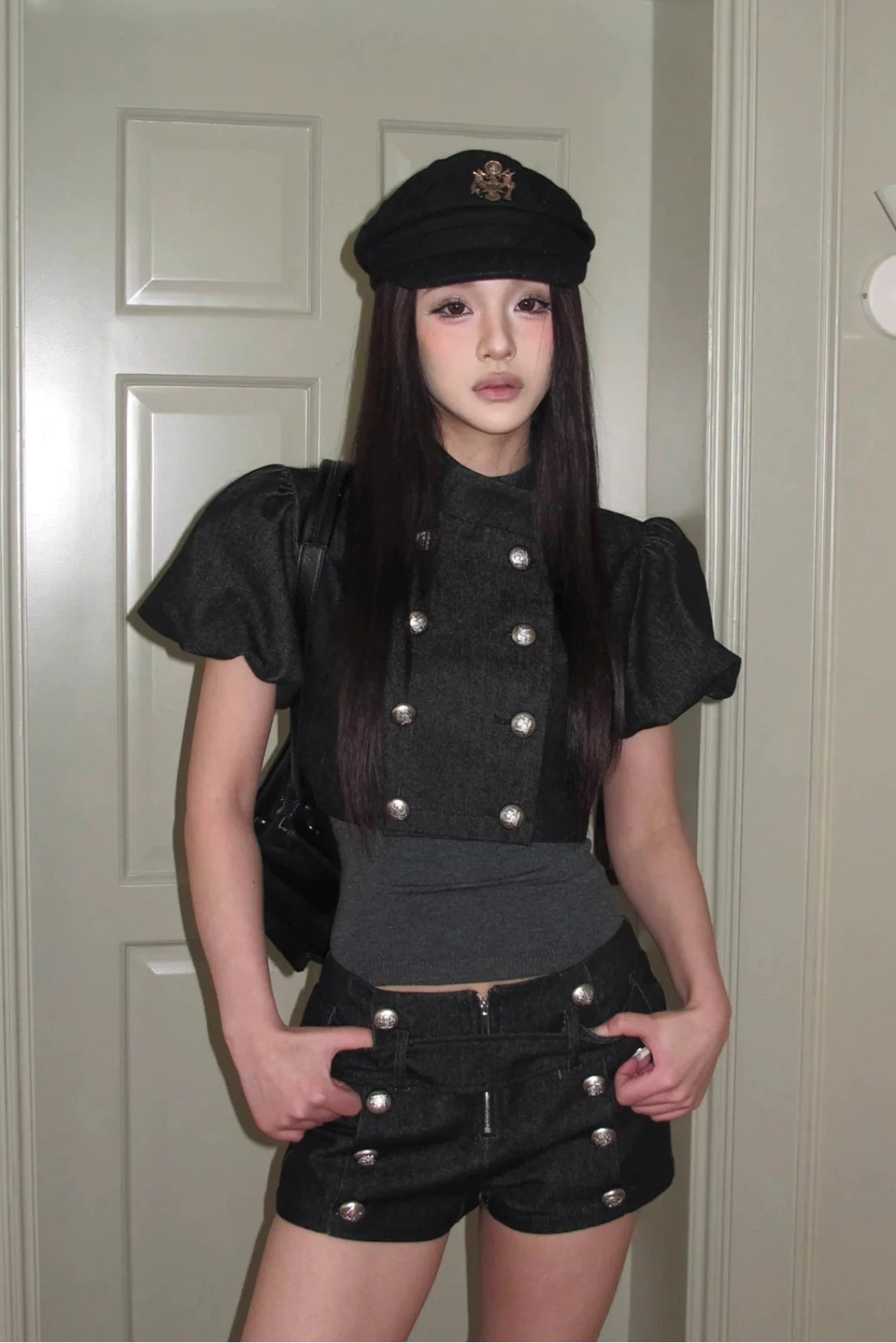 military double breasted short pants10024