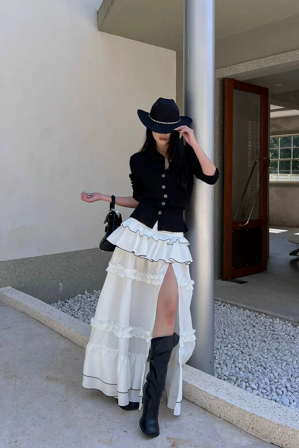 high slit tiered skirt10015