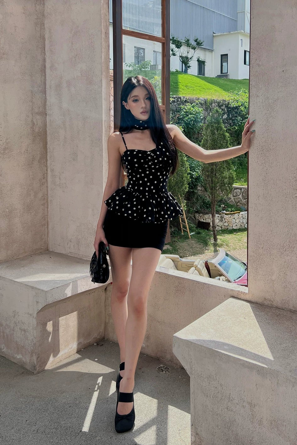 peplum polka mini dress