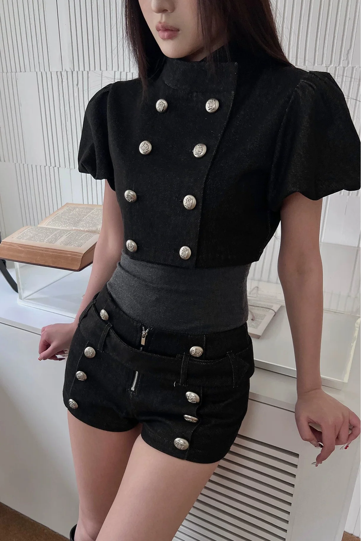military puff sleeve top10023
