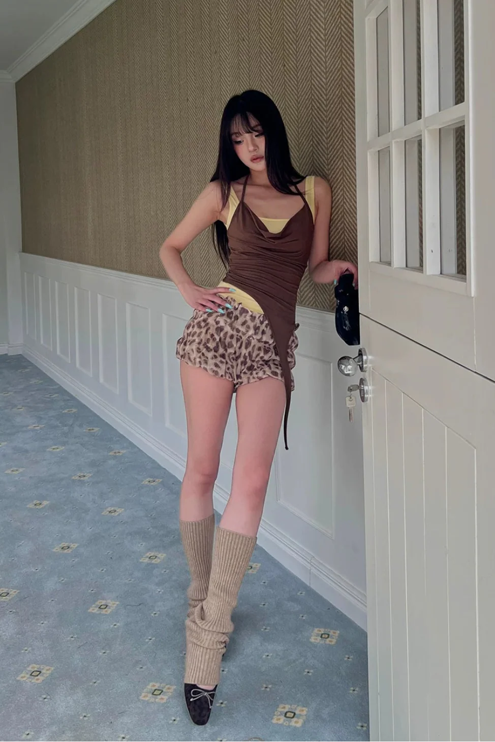 waffle leopard short pants10008