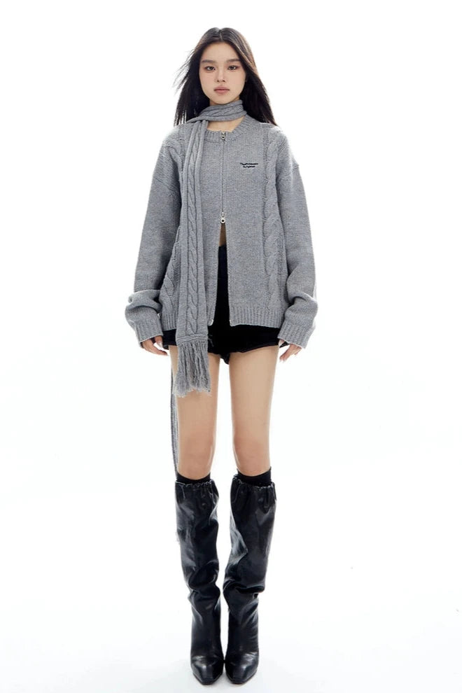 muffler loose knit cardigan