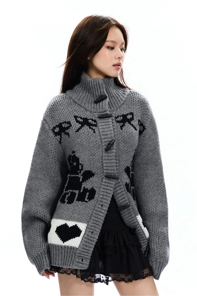 bear printed knitted cardigan