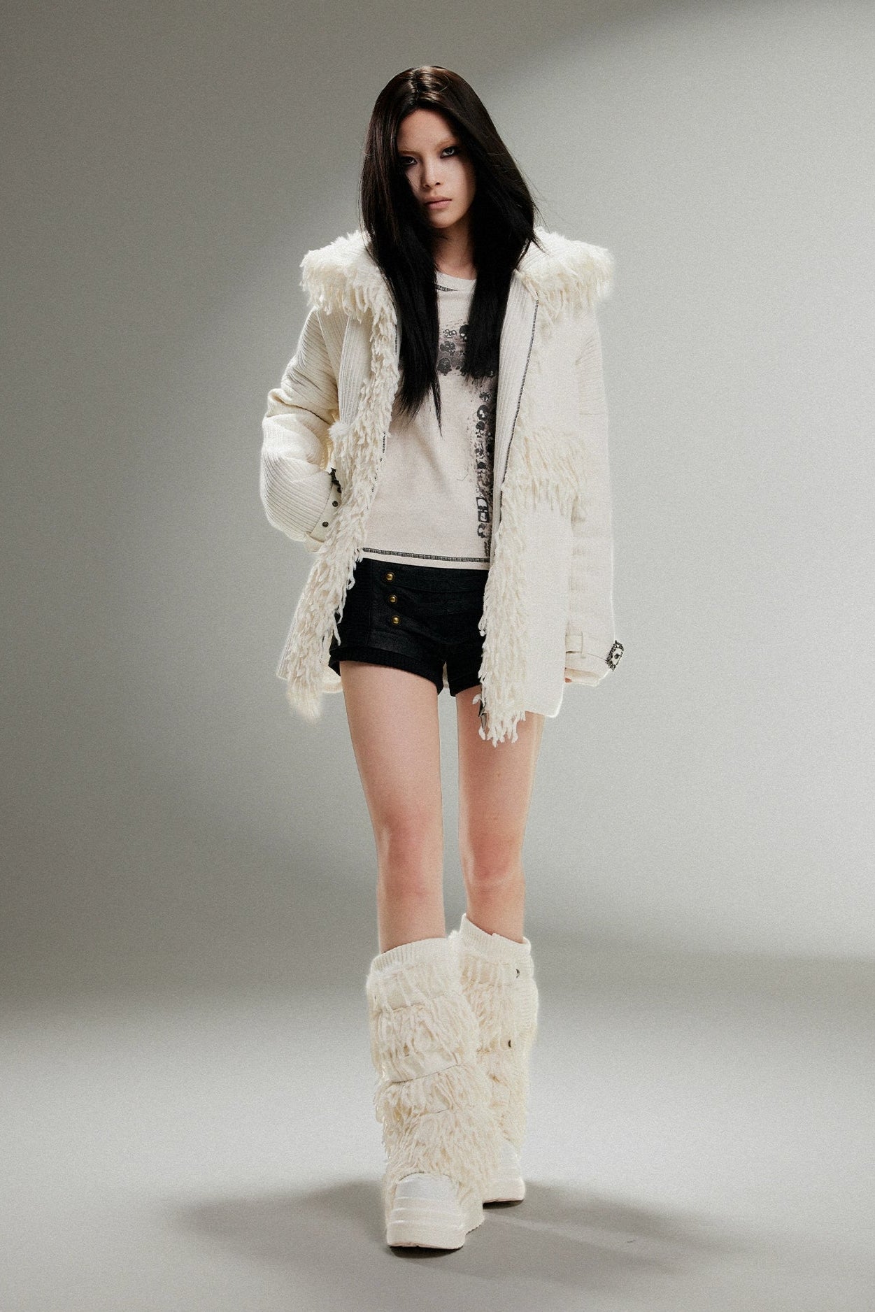 fur punk long coat