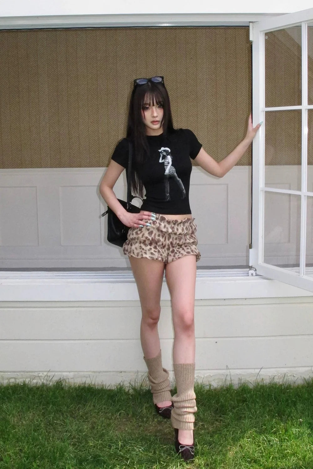 waffle leopard short pants10008