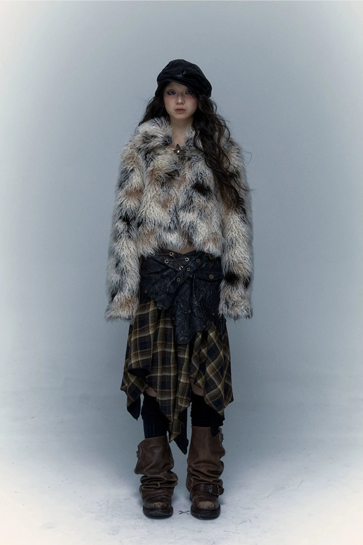 marble short fur jacket