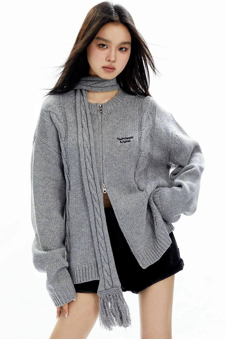 muffler loose knit cardigan