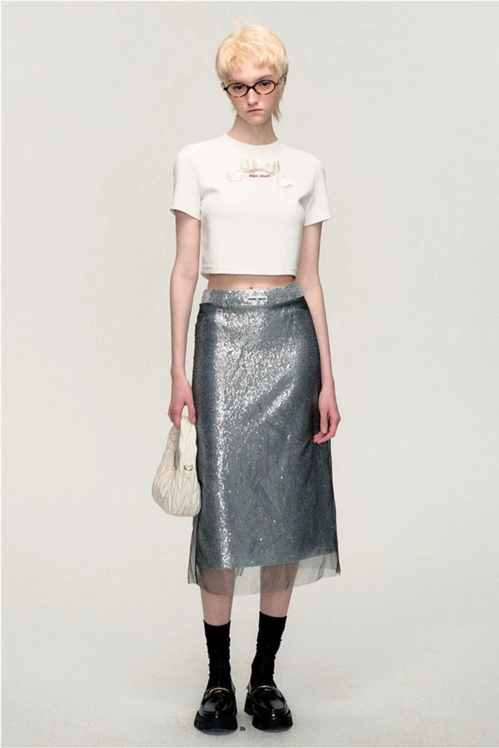 slim vacation sequin half skirt