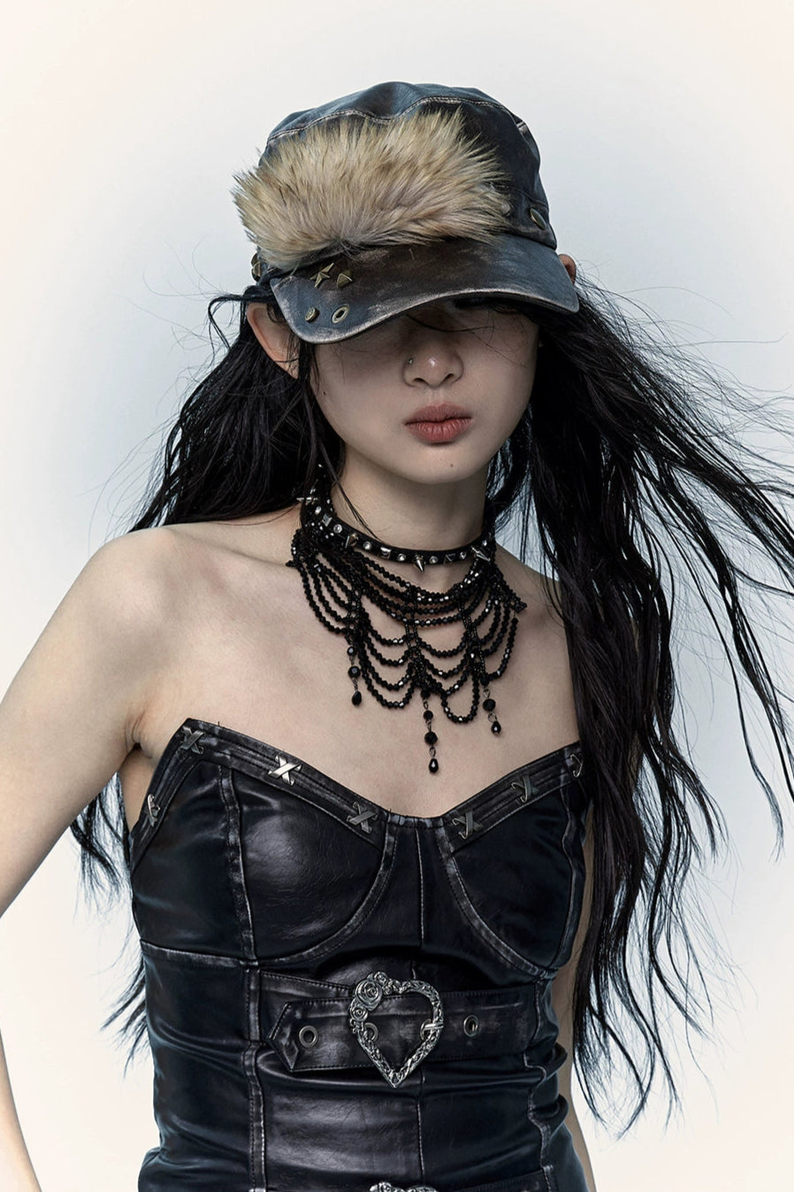 punk leather hat