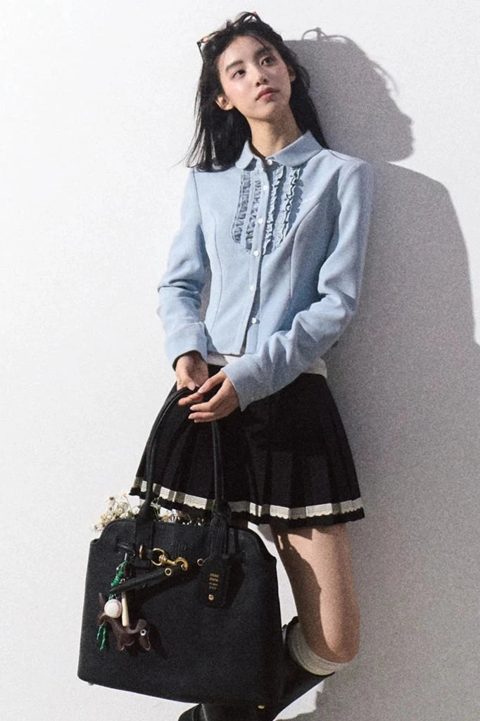 frill blue shirt