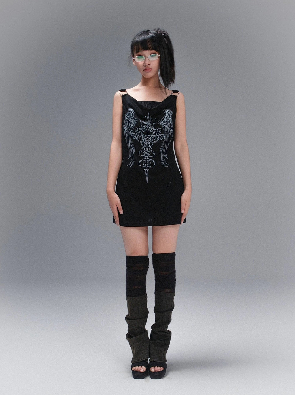 fake two piece tank dress tops