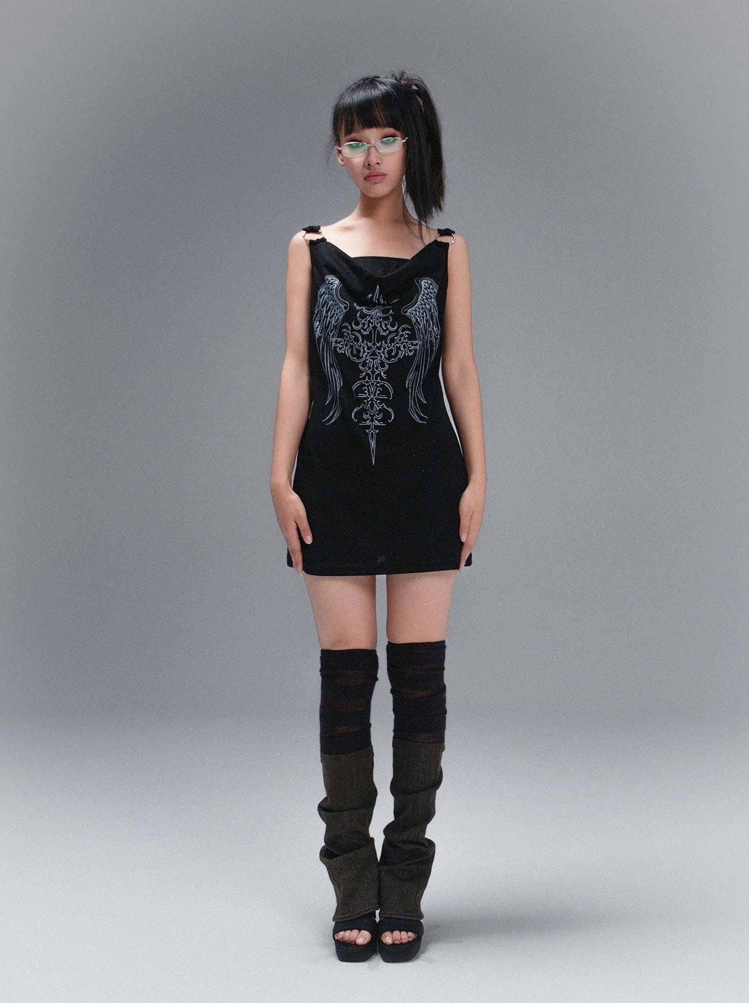 fake two piece tank dress tops