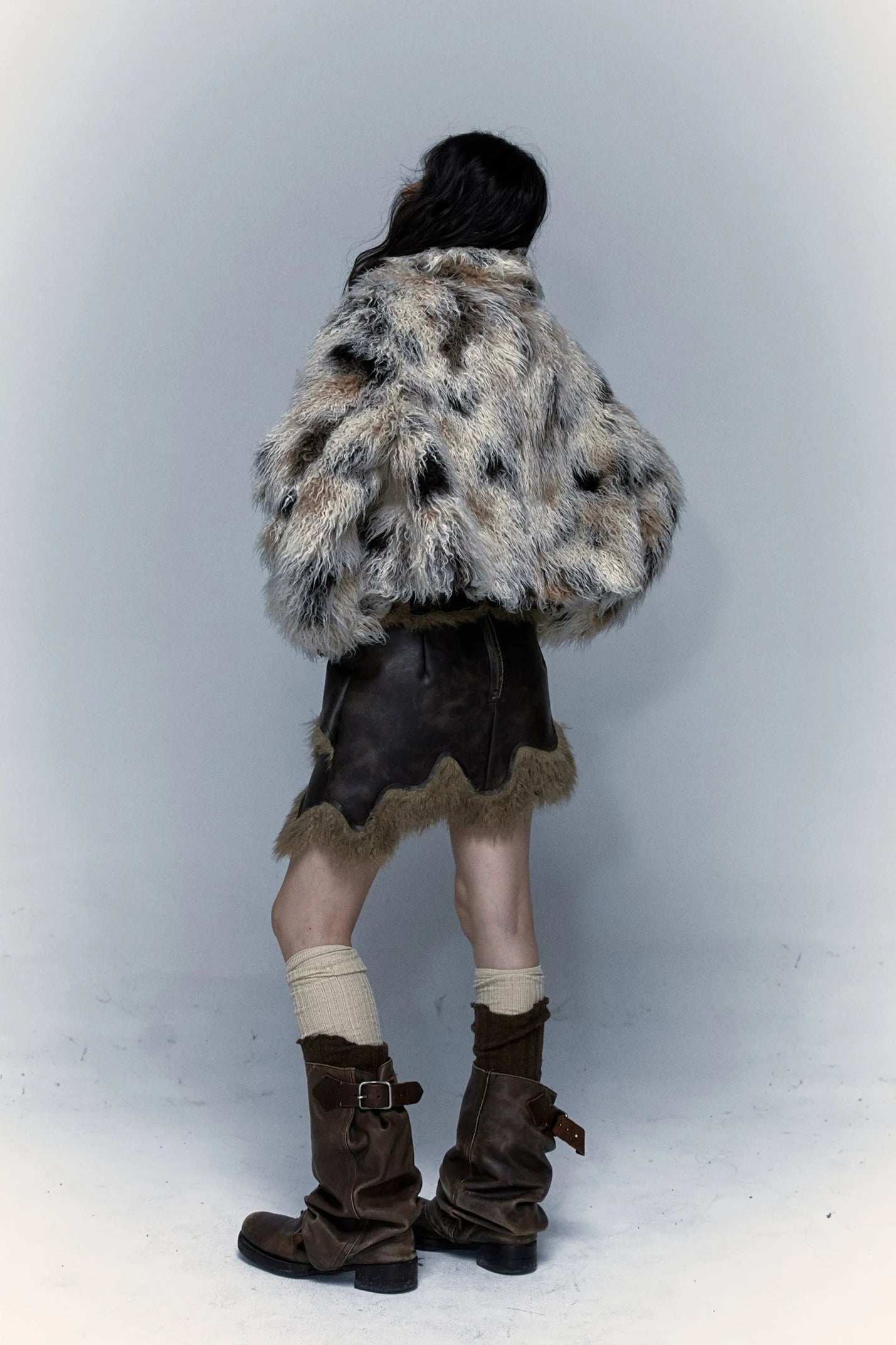 marble short fur jacket