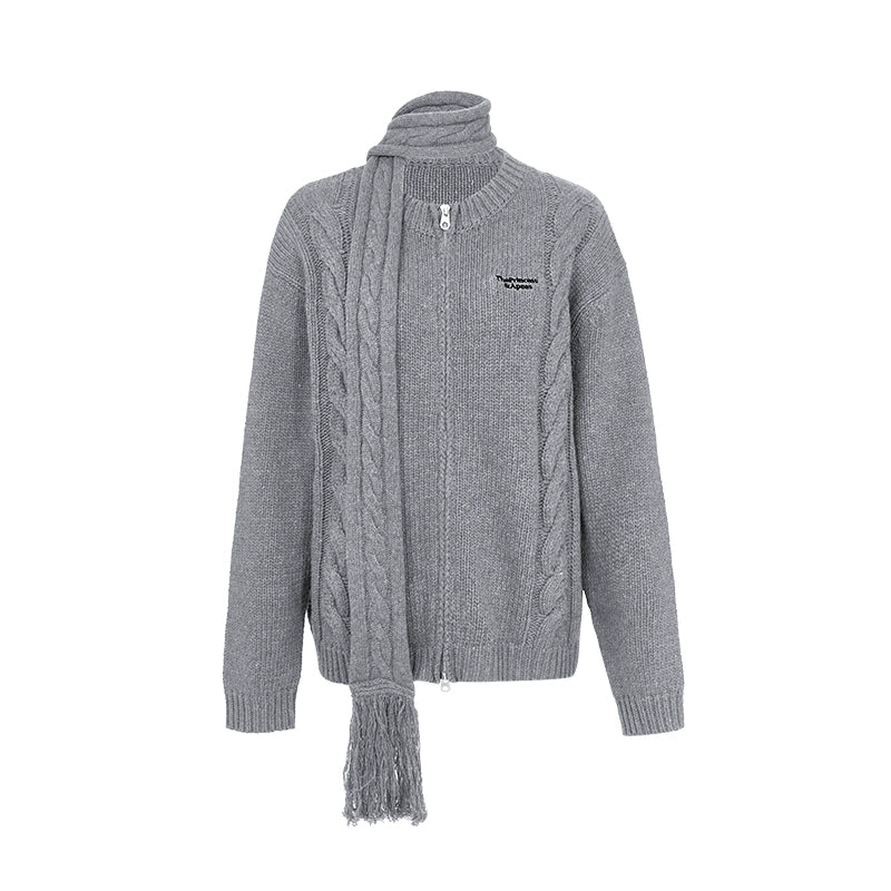 muffler loose knit cardigan